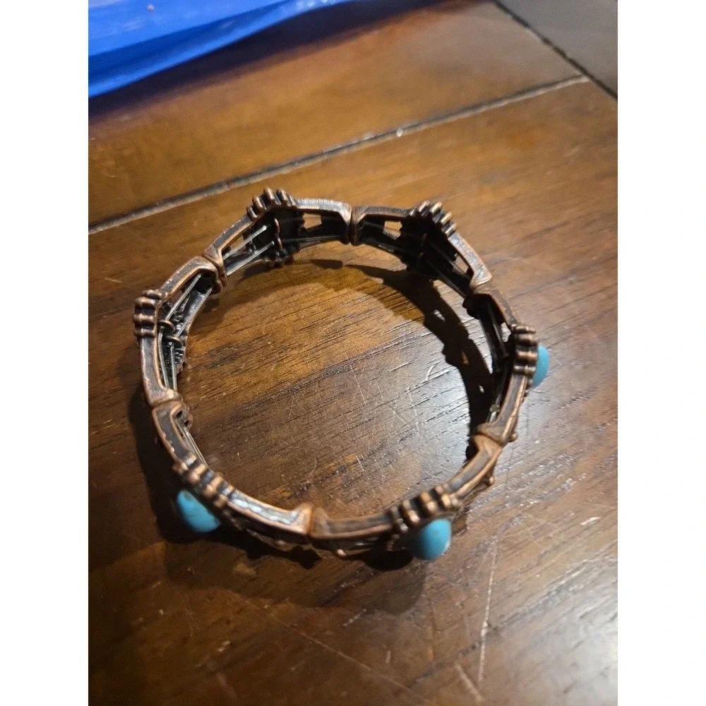 Majestic Deserts - Paparazzi - Copper Frame Turquoise Oval Stone Stretchy...